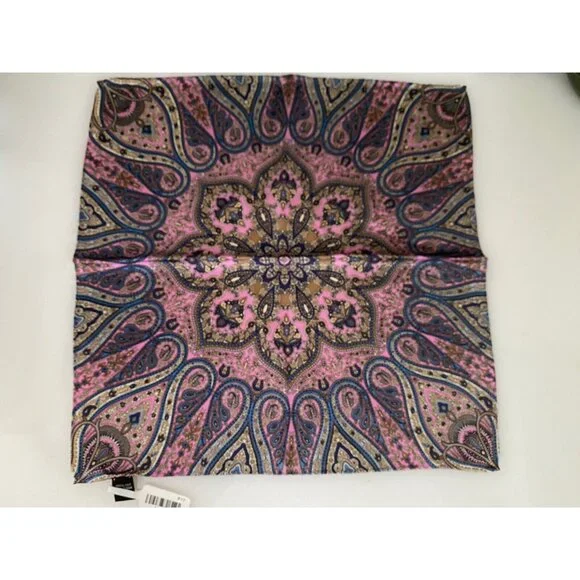 Jos A Bank Mens 14.5 X 14.5” Pink Blue Paisley 100% Silk Pocket Square New W Tag - Picture 8 of 16